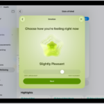 A screen in the Health app identifying the current mood as Slightly Pleasant. At the bottom of the screen is a slider to adjust the level of the emotion.
