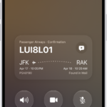 The call screen, showing a Call Context card with a flight confirmation.
