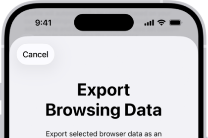 The Export Browsing Data screen, showing the data you can export from Safari to another browser.