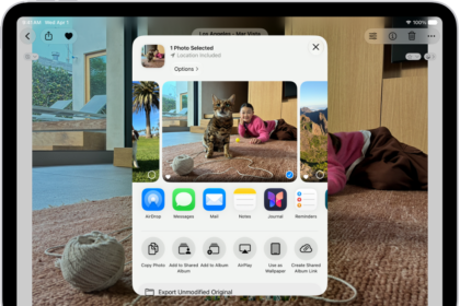 A photo is open in the Photos app and the share options are displayed in the middle of the screen.