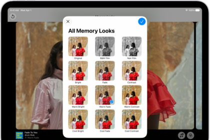 A memory movie is playing and in the middle of the screen are the options for applying a Memory Look.