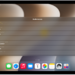 An iPad with the Braille Access menu open, showing the following options: Launch App, Choose Item, Braille Notes, BRF Files, UEB Calculator, Live Captions, and Time.