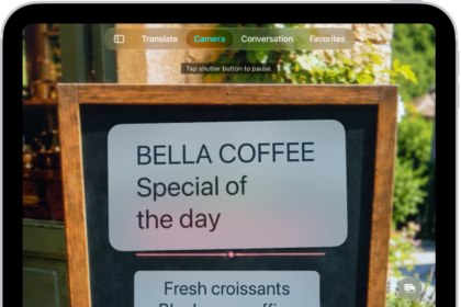 The Camera screen showing a menu at a restaurant with text translated from Spanish to English.
