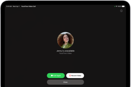 The Record Video screen, showing that the person you're calling is unavailable. The screen includes a Call Again button and a Record Video button you can tap to record a video message.
