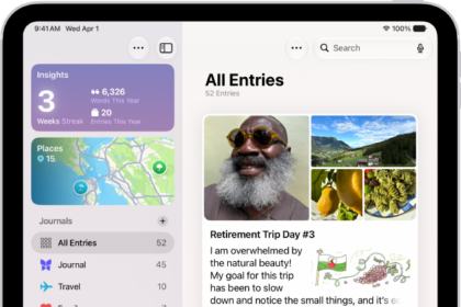A screen in the Journal app showing journal entries with the Search button at the top right.