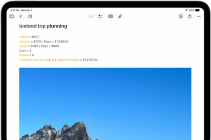 A note for planning a trip, with a calculation of the travel expenses and a photo.