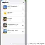 A list of several custom guides in Maps, including a Favorites category, and the New Guide button at the bottom right.