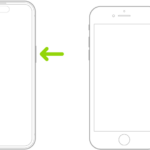 A green arrow pointing to the button on the right side of iPhone.
