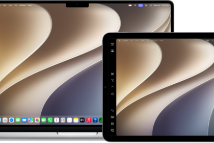 A Mac screen next to an iPad screen. Both screens show the Mac desktop.