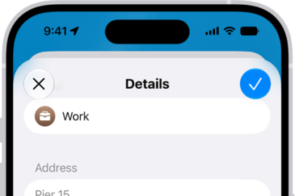 The Maps app showing the Details screen with options to set an address as home, work, or school.