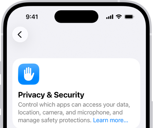 The Privacy & Security screen, with settings for Location Services and Tracking, and settings to control which apps can access your data.