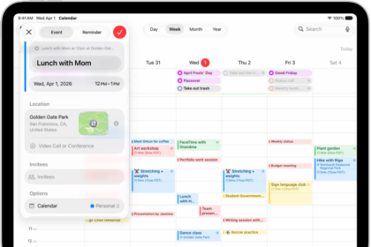 A calendar in Week view showing the create event window.