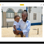 The Edit screen of a Portrait mode photo. The photo is in the center of the screen and on the right side of the screen are the Portrait Lighting effect options. Stage Light is selected and there is a slider to adjust the level of the effect. On the left side of the screen are the Portrait, Adjust, Filters, and Crop buttons. The Portrait button is selected.