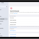 A screen showing settings for Touch ID & Passcode, with options to add a fingerprint and turn passcode on.