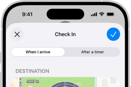 A Check In showing a map and estimated travel times for Driving, Transit, and Walking. At the bottom is a button to Add Extra Time.