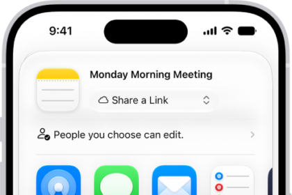 A note with an overlay showing sharing options.