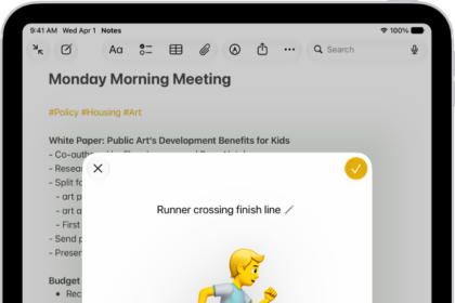 The Genmoji window showing a created Genmoji of a man running across a finish line