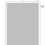 The front view of iPad Pro with callouts to the front camera at the top center, the top button at the top right, and the volume buttons on the right.