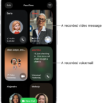 The FaceTime call history, showing a suggested contact, a recorded video message, a voicemail, and a Group FaceTime video call.
