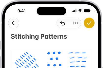 A note showing a drawing and Markup tools along the bottom of the screen.