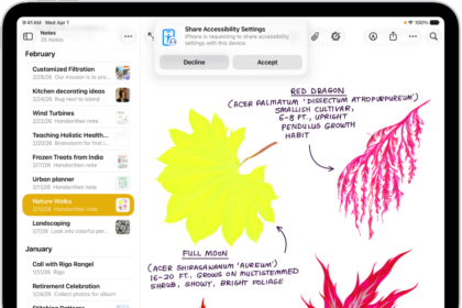An iPad showing a notification that Danny's iPhone is requesting to share accessibility settings.