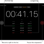 A stopwatch in the Clock app shows the overall time passed in an event, and below it are several laps listed within that event.