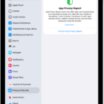 The App Privacy Report screen, where you can turn on a report to show how often apps use the permissions you've granted them, along with their network activity.