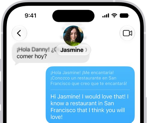 A conversation in the Messages app translated from Spanish to English.