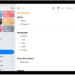 The Reminders app, showing a grocery list with items in categories such as Produce and Seafood.
